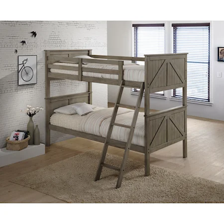 Modern Rustic Twin Over Twin Bunk Bed with Ladder